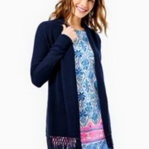 Lily Pulitzer, Tatum Long Fringe Hem Cardigan, True navy, Sz XL, Like New